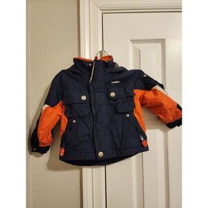 OshKosh Bgosh Boys 18M Navy Blue Orange Fleece Lined Winter Puffer Jacket Hooded